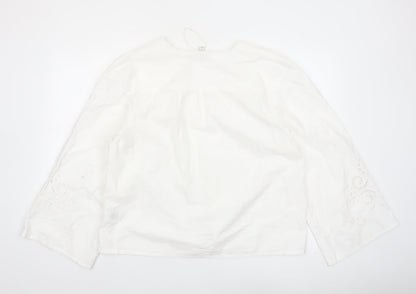 Marks and Spencer Women White Cotton Embroidered Tunic Blouse Size 18