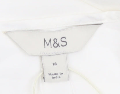 Marks and Spencer Women White Cotton Embroidered Tunic Blouse Size 18
