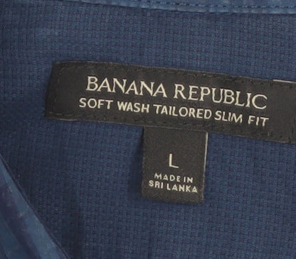 Banana Republic Men's Blue Check Slim Fit Long Sleeve Shirt L