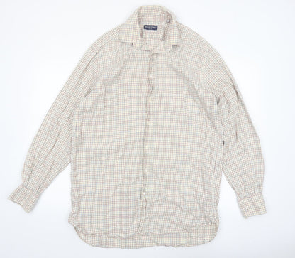 William Powell Men's Beige Check Cotton Long Sleeve Button-Up Shirt Size 16