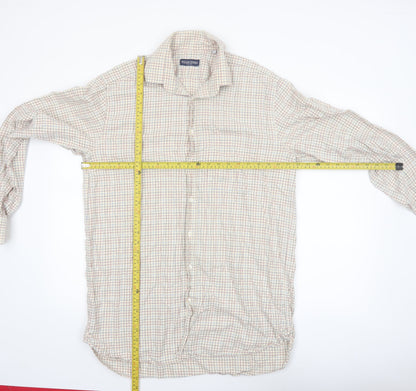 William Powell Men's Beige Check Cotton Long Sleeve Button-Up Shirt Size 16