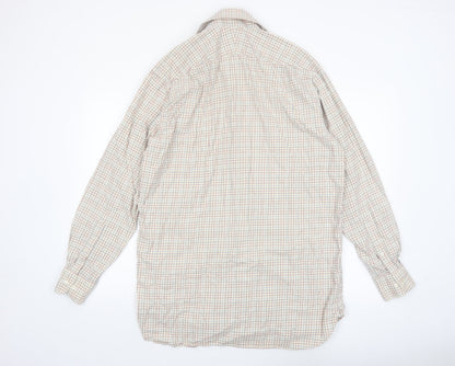 William Powell Men's Beige Check Cotton Long Sleeve Button-Up Shirt Size 16