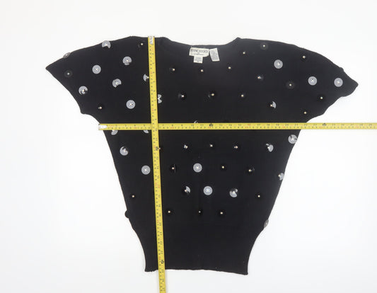 Bonnie Boerer Women Black S Short Sleeve Sequin Silk Angora Jumper