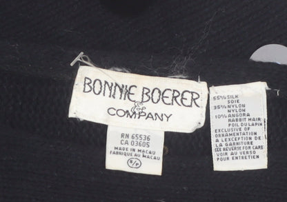 Bonnie Boerer Women Black S Short Sleeve Sequin Silk Angora Jumper
