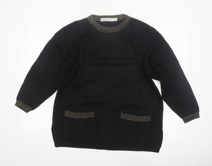 Karen Lessly Womens Black Gold Trim Acrylic Knit Pullover Jumper M
