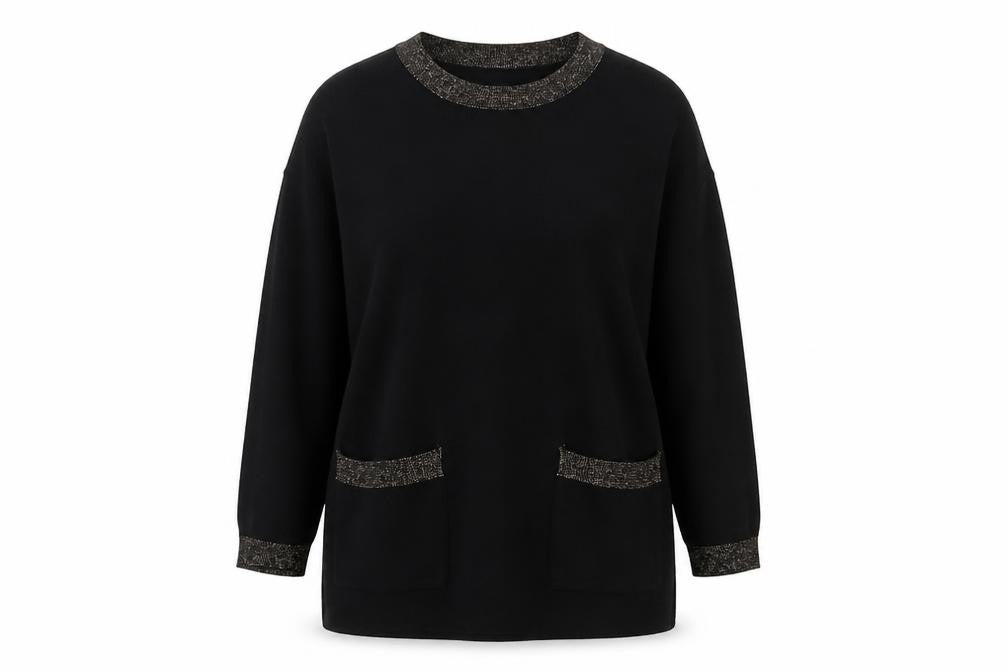 Karen Lessly Womens Black Gold Trim Acrylic Knit Pullover Jumper M