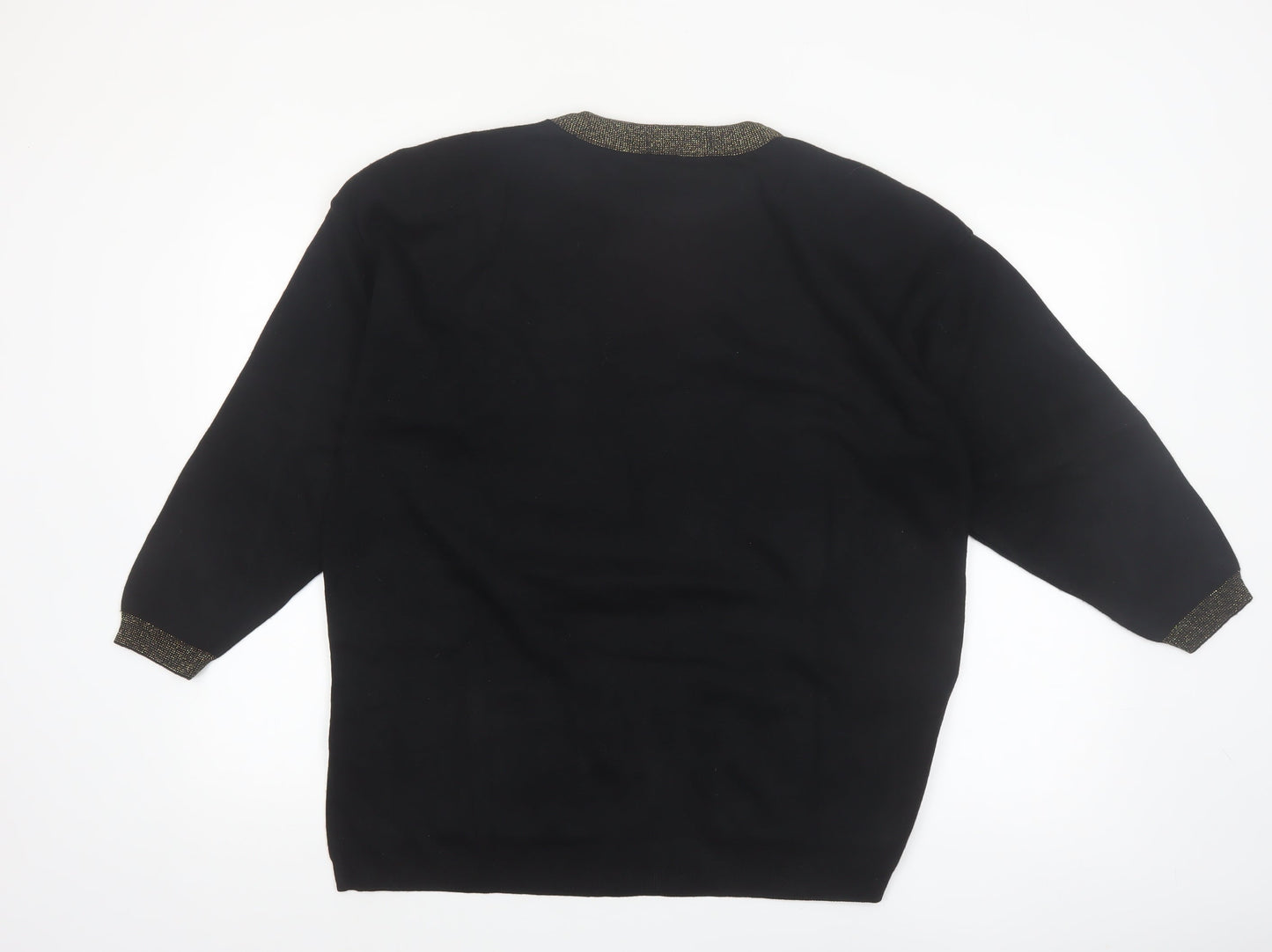 Karen Lessly Womens Black Gold Trim Acrylic Knit Pullover Jumper M