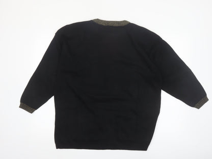 Karen Lessly Womens Black Gold Trim Acrylic Knit Pullover Jumper M