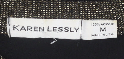 Karen Lessly Womens Black Gold Trim Acrylic Knit Pullover Jumper M