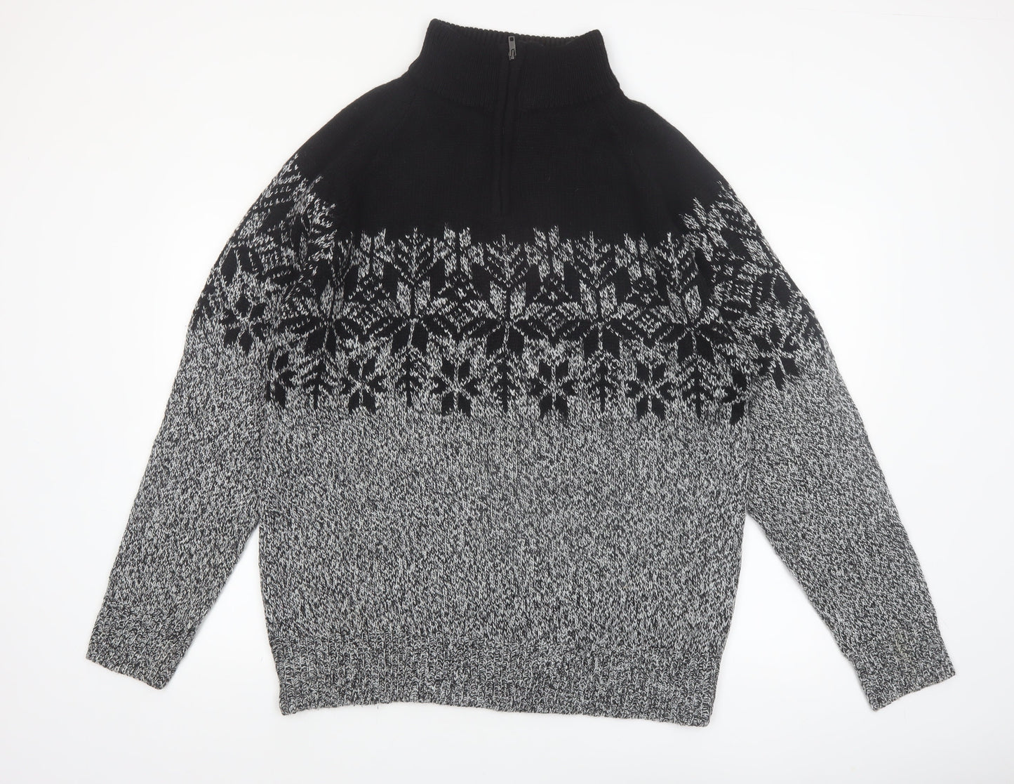 Mountain Ridge Men's Grey Fair Isle 1/4 Zip Knit Jumper L