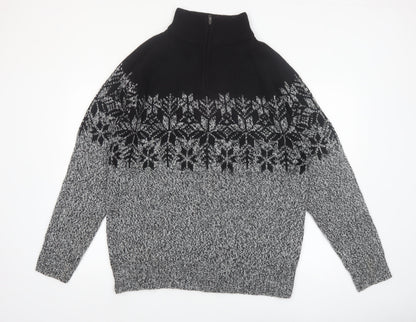 Mountain Ridge Men's Grey Fair Isle 1/4 Zip Knit Jumper L