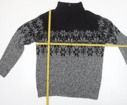 Mountain Ridge Men's Grey Fair Isle 1/4 Zip Knit Jumper L