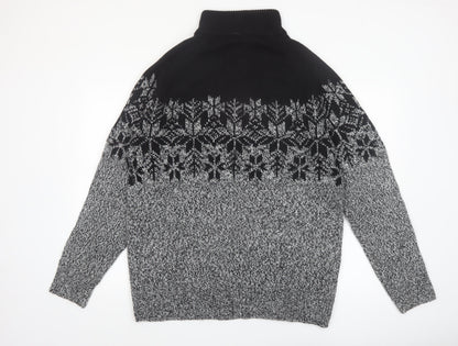Mountain Ridge Men's Grey Fair Isle 1/4 Zip Knit Jumper L