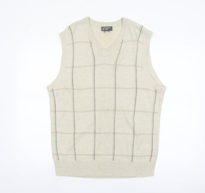 Dockers Men Beige Check Knit Acrylic Sleeveless V-Neck Vest M