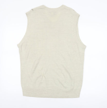 Dockers Men Beige Check Knit Acrylic Sleeveless V-Neck Vest M