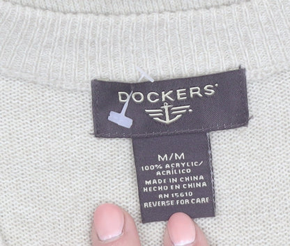 Dockers Men Beige Check Knit Acrylic Sleeveless V-Neck Vest M