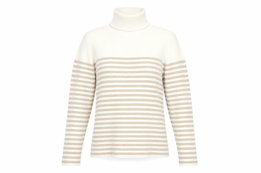 Liz Claiborne Women Beige Striped Roll Neck Jumper M Cotton Blend