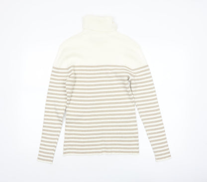 Liz Claiborne Women Beige Striped Roll Neck Jumper M Cotton Blend