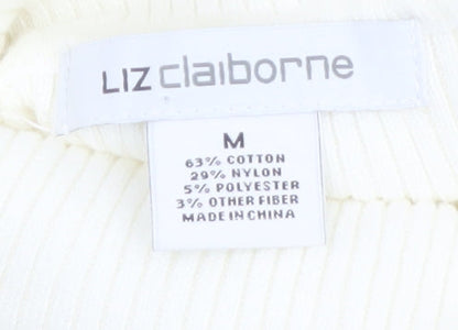 Liz Claiborne Women Beige Striped Roll Neck Jumper M Cotton Blend