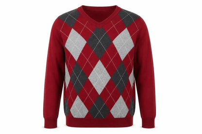 Croft & Barrow Men’s Red Argyle V-Neck Cotton Blend Jumper M
