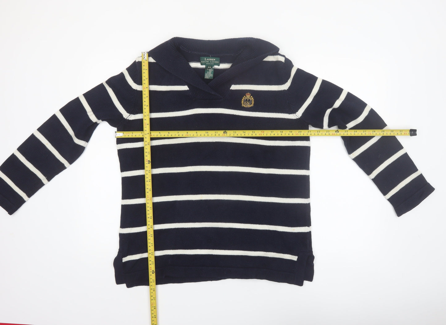 Ralph Lauren Women Blue Striped Cotton Petite Jumper S
