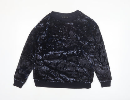 F&F Women’s Navy Sequin Pullover Sweatshirt UK 12 Velvet Party Style