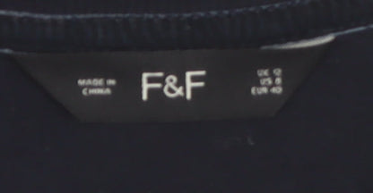 F&F Women’s Navy Sequin Pullover Sweatshirt UK 12 Velvet Party Style