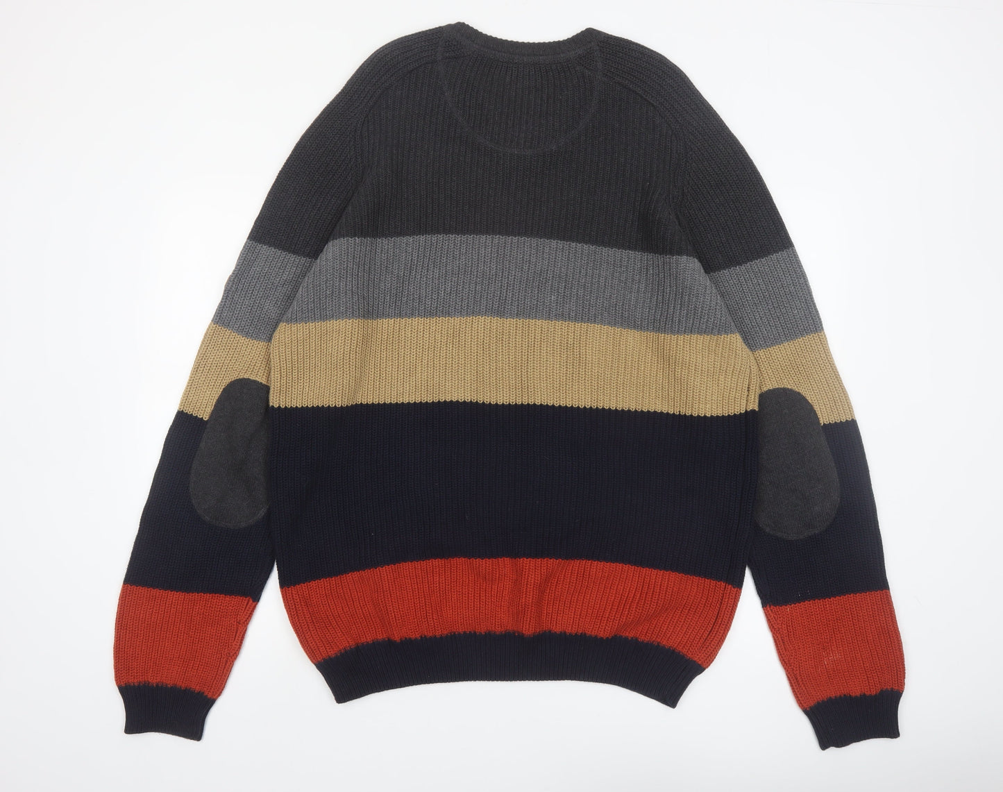 Point Zero Men’s Multicoloured XL Henley Striped Cotton Jumper