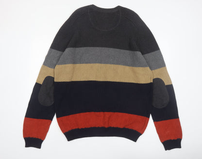 Point Zero Men’s Multicoloured XL Henley Striped Cotton Jumper