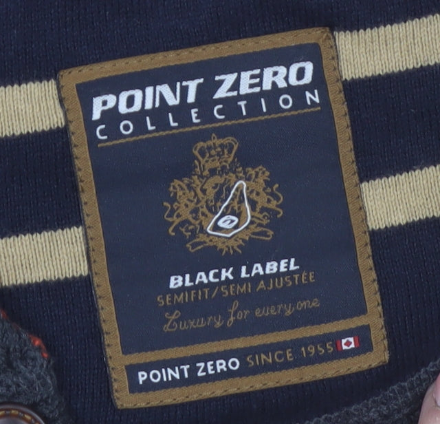 Point Zero Men’s Multicoloured XL Henley Striped Cotton Jumper