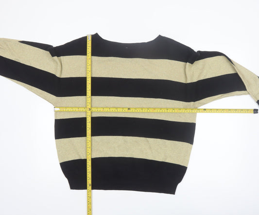Liz Claiborne Women's Gold Black Striped Pullover Jumper L