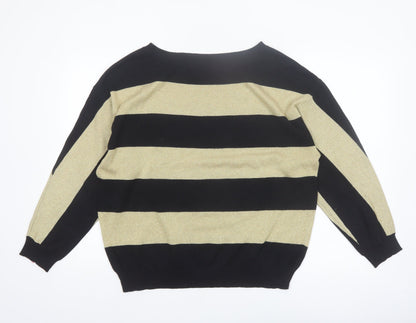 Liz Claiborne Women's Gold Black Striped Pullover Jumper L