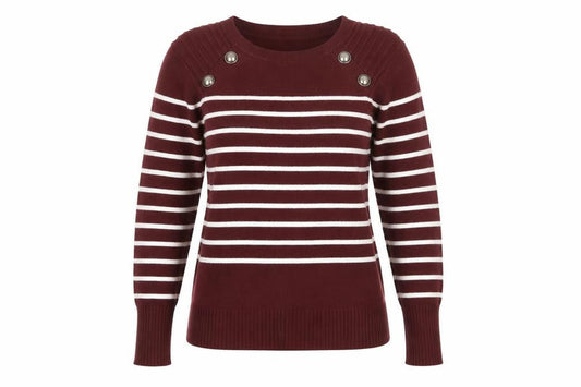 PattyBoutik Women Red Striped Crew Neck Long Sleeve Pullover Jumper Size 12