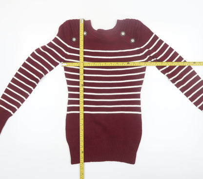 PattyBoutik Women Red Striped Crew Neck Long Sleeve Pullover Jumper Size 12