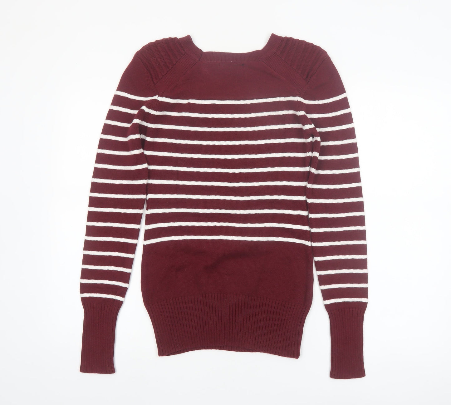 PattyBoutik Women Red Striped Crew Neck Long Sleeve Pullover Jumper Size 12