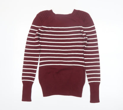PattyBoutik Women Red Striped Crew Neck Long Sleeve Pullover Jumper Size 12