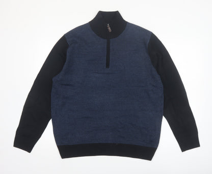 Tricots St Raphael Men's Blue 1/2 Zip High Neck Acrylic Jumper L