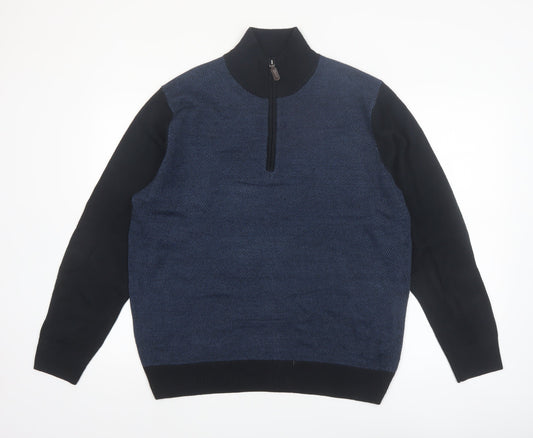 Tricots St Raphael Men's Blue 1/2 Zip High Neck Acrylic Jumper L