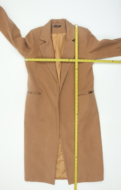 Boohoo Women Beige Long Regular Fit Overcoat Size M
