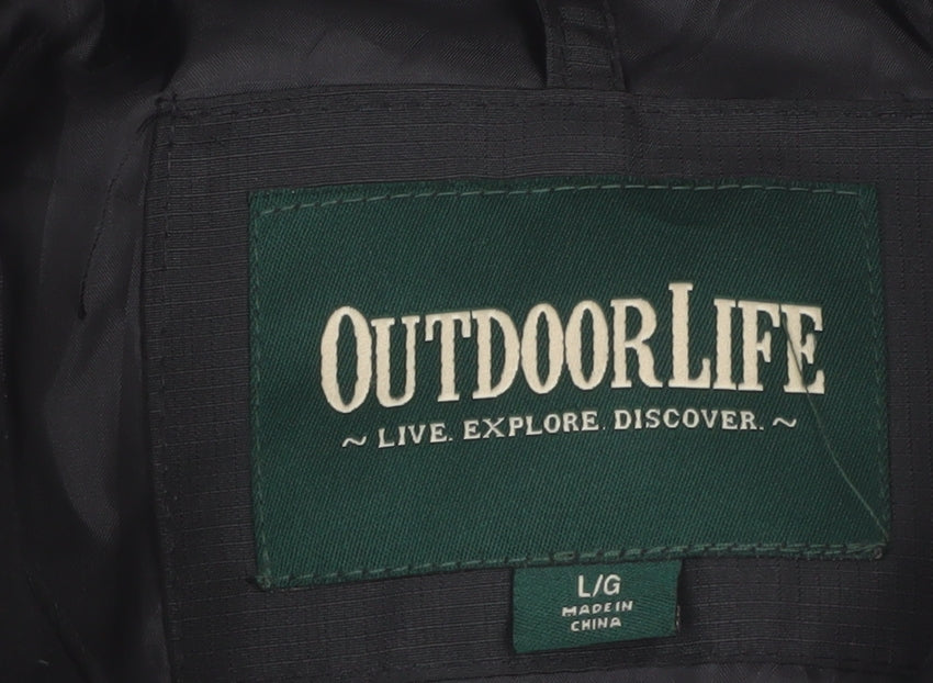 Outdoor Life Men's Black L Puffer Jacket Hooded Winter Coat