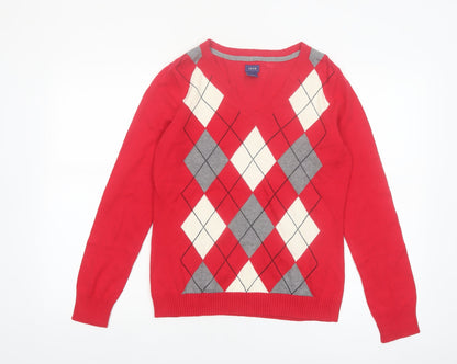 IZOD Men's Red Argyle V-Neck Cotton Jumper Size S