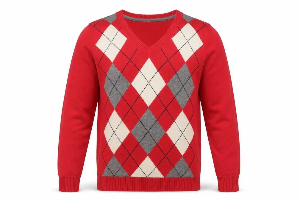 IZOD Men's Red Argyle V-Neck Cotton Jumper Size S