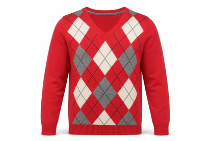 IZOD Men's Red Argyle V-Neck Cotton Jumper Size S