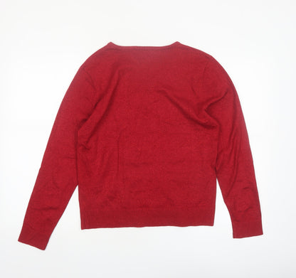 Tradition Women's Red Beaded V-Neck Pullover Jumper Size 8