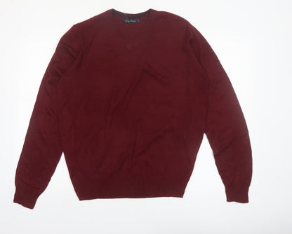 James Pringle Men's Red V-Neck Acrylic Pullover Jumper M