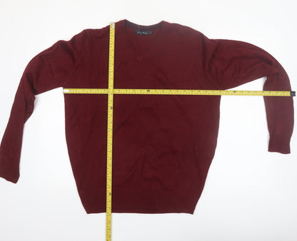 James Pringle Men's Red V-Neck Acrylic Pullover Jumper M