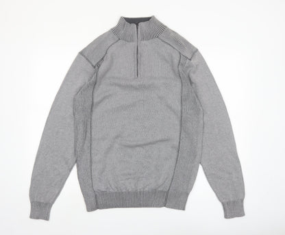 Park Slope Men’s Grey Cotton 1/4 Zip Knit Jumper Size L