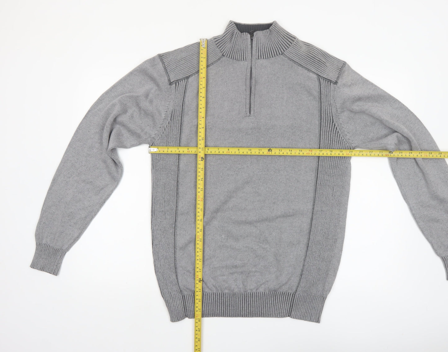 Park Slope Men’s Grey Cotton 1/4 Zip Knit Jumper Size L