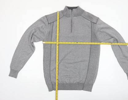 Park Slope Men’s Grey Cotton 1/4 Zip Knit Jumper Size L