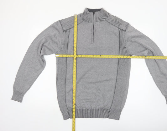 Park Slope Men’s Grey Cotton 1/4 Zip Knit Jumper Size L